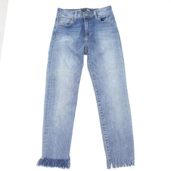Kut from the Kloth Skinny Jeans Women 0 Blue Denim Stretch Frayed Hem High-Rise - Picture 1 of 9
